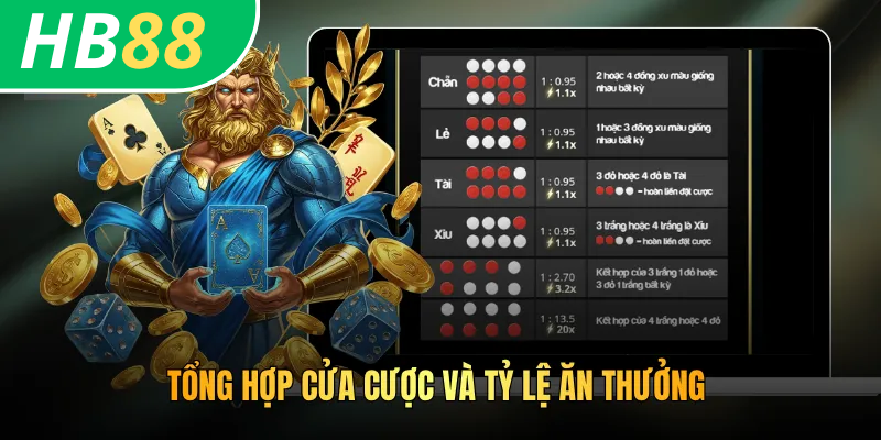 Cách Chơi Xóc Đĩa HB88 - Bí Kíp Giành Chiến Thắng Hiệu Quả 4 Tổng hợp cửa cược và tỷ lệ ăn thưởng
